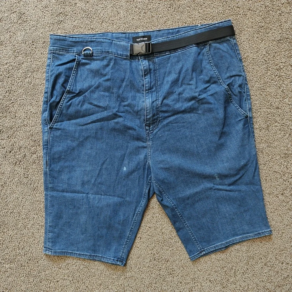 True Religion Mens 40W Blue Tactical Utility Denim Shorts Buckle Belt D-Ring